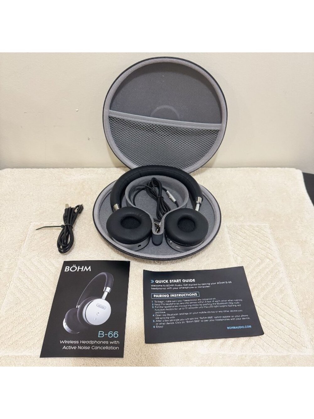 BÖHM B-66 Wireless Active Noise Cancelling Bluetooth Headphones Black Silver w/